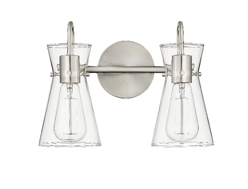 Industrial Lighting for Pharmaceutical Manufacturing2 Lamps Camellia Vanity Light - Brushed Nickel - Clear Glass - 13.4in. Wide