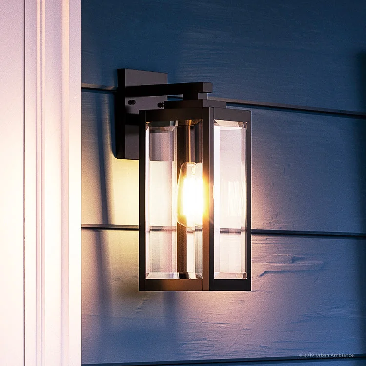 Industrial Lighting with High CRI (Color Rendering Index) for True Color PerceptionUQL1330 Farmhouse Outdoor Wall Light, 14.25"H x 5"W, Black Finish, Quincy Collection