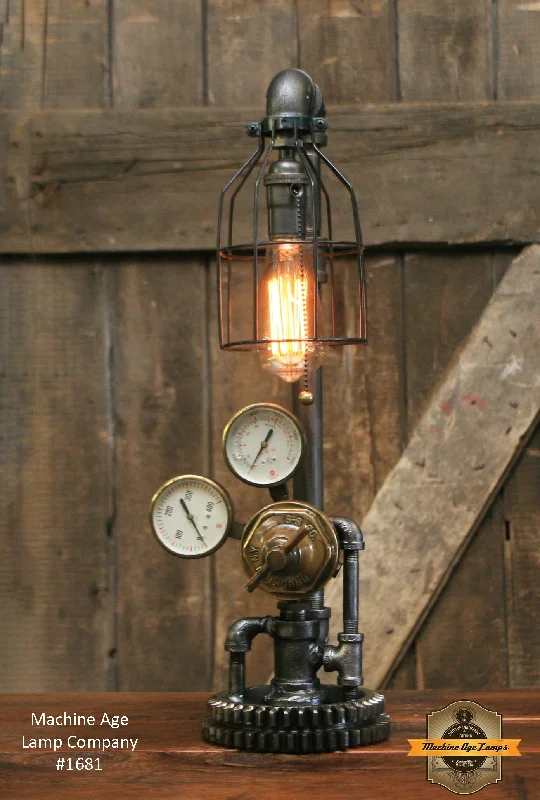 Corrosion - Resistant Industrial Lighting for Coastal FactoriesSteampunk Industrial / Steam Gauge / Antique Pressure Regulator / Lamp #1681