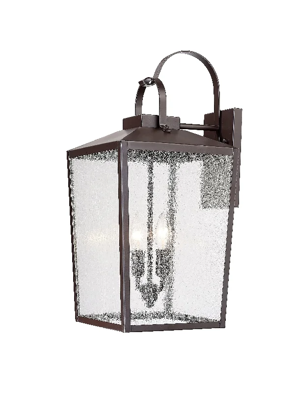 High - Bay LED Industrial Lighting for WarehousesDevens Outdoor Wall Sconce - Powder Coated Bronze - Clear Seeded Glass - 12in. Extension - E26 Candelabra Base