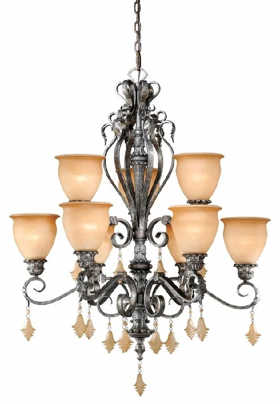 Vaxcel Lighting MM-CHU009 AE Montmarte Collection Nine Light Hanging Chandelier in Athenian Bronze Finish