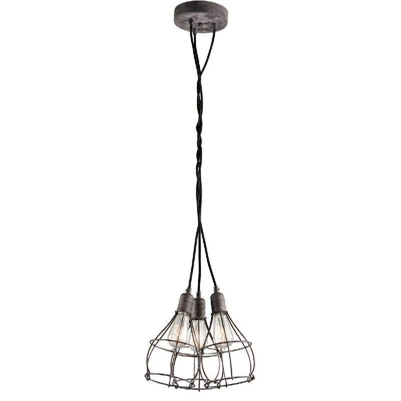 Kichler Lighting 43600 WZC Industrial Cage Three Light Pendant in Weathered Zinc Finish Kichler Lighting 43600 WZC Industrial Cage Three Light Pendant in Weathered Zinc Finish