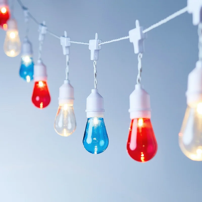 String Lights with Multicolored Bulbs for Festive Occasions15 Red, White & Blue Drop Bulb Battery Festoon Lights String Lights with Multicolored Bulbs for Festive Occasions15 Red, White & Blue Drop Bulb Battery Festoon Lights