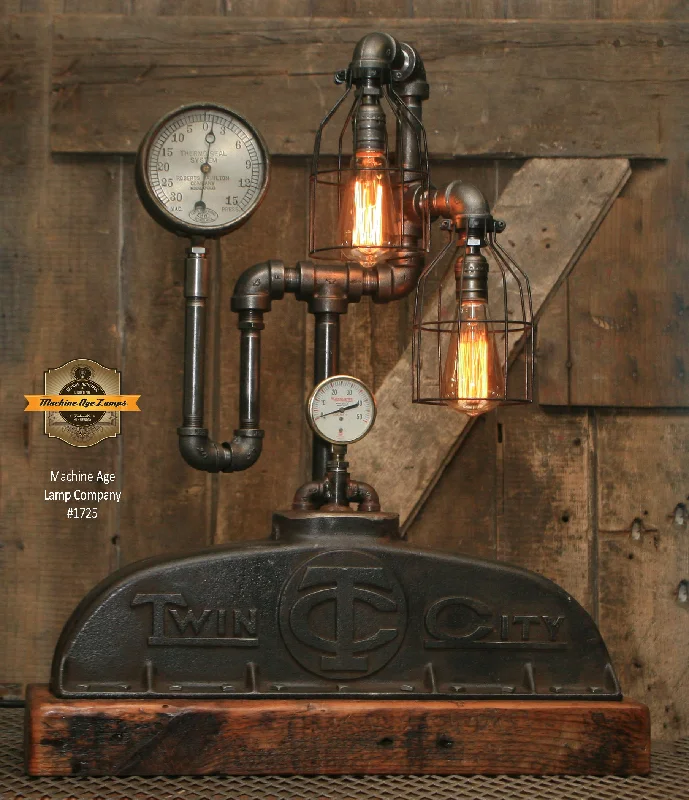 Industrial Lighting for Pharmaceutical ManufacturingSteampunk Industrial / Antique Twin City Tractor Radiator Top / Barn wood / Steam Gauge / Lamp #1725 sold