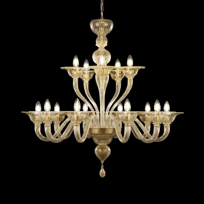Chandeliers with Adjustable Height for Custom InstallationTwo Tier 10+5 Light Gold Glass Chandelier Chandeliers with Adjustable Height for Custom InstallationTwo Tier 10+5 Light Gold Glass Chandelier