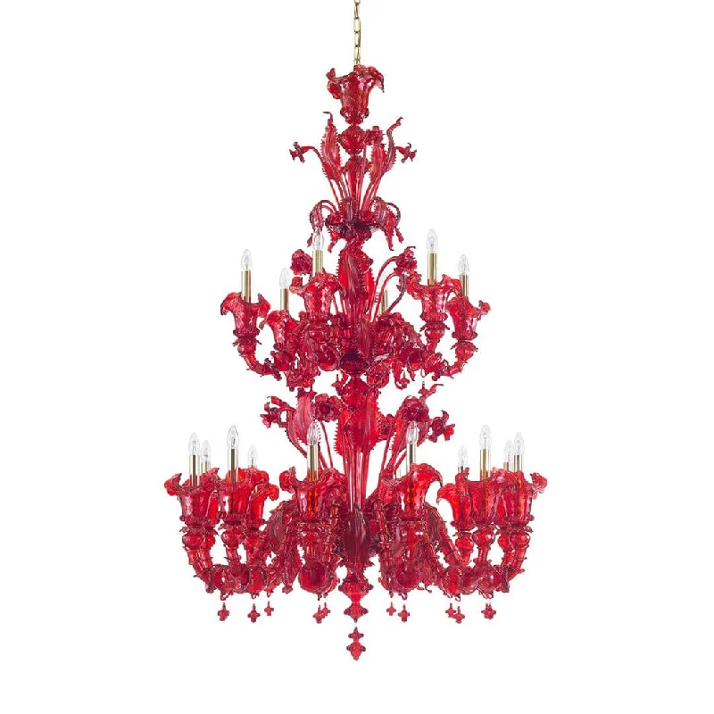 Victorian - Inspired Chandeliers with Ornate Details12+6 Light Elegant Multi-Tier Chandelier in Red Murano Glass Victorian - Inspired Chandeliers with Ornate Details12+6 Light Elegant Multi-Tier Chandelier in Red Murano Glass