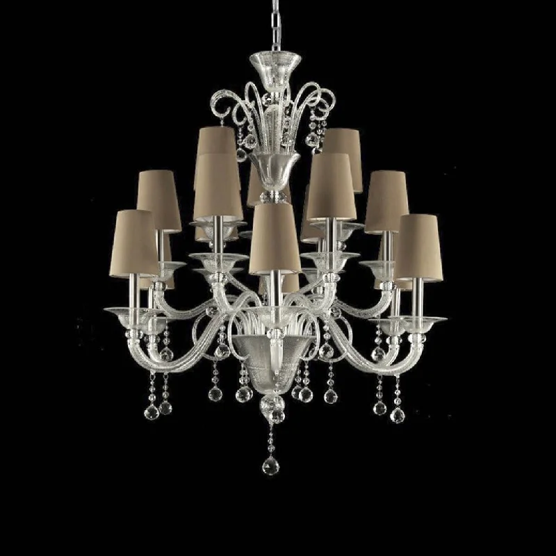 Mini Chandeliers for Adding Charm to Small Spaces15 Light Silver Leaf Chandelier with Dove-Coloured Lampshades