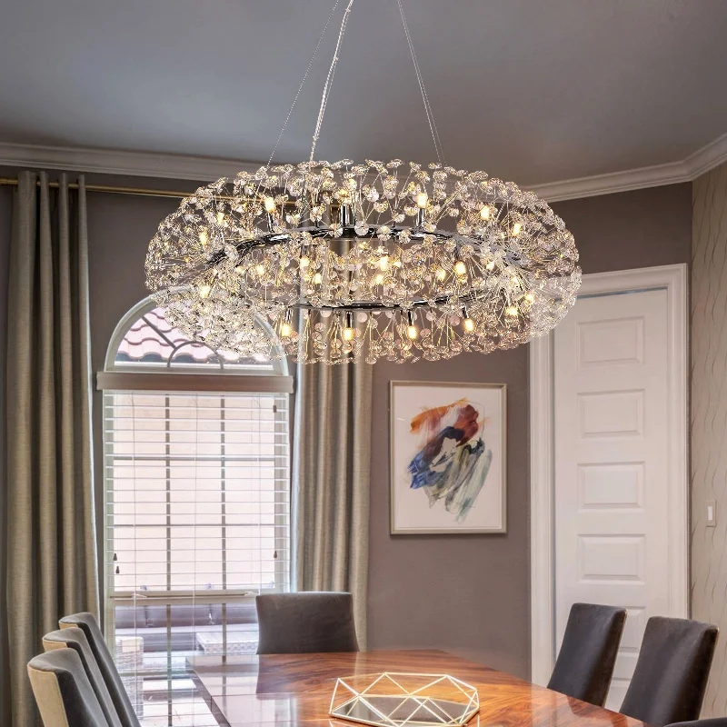 Chandeliers with Metal Frames in Copper Finish20/28-Light Modern Large Round Sputnik Firework Crystal Chandelier for Kitchen Island