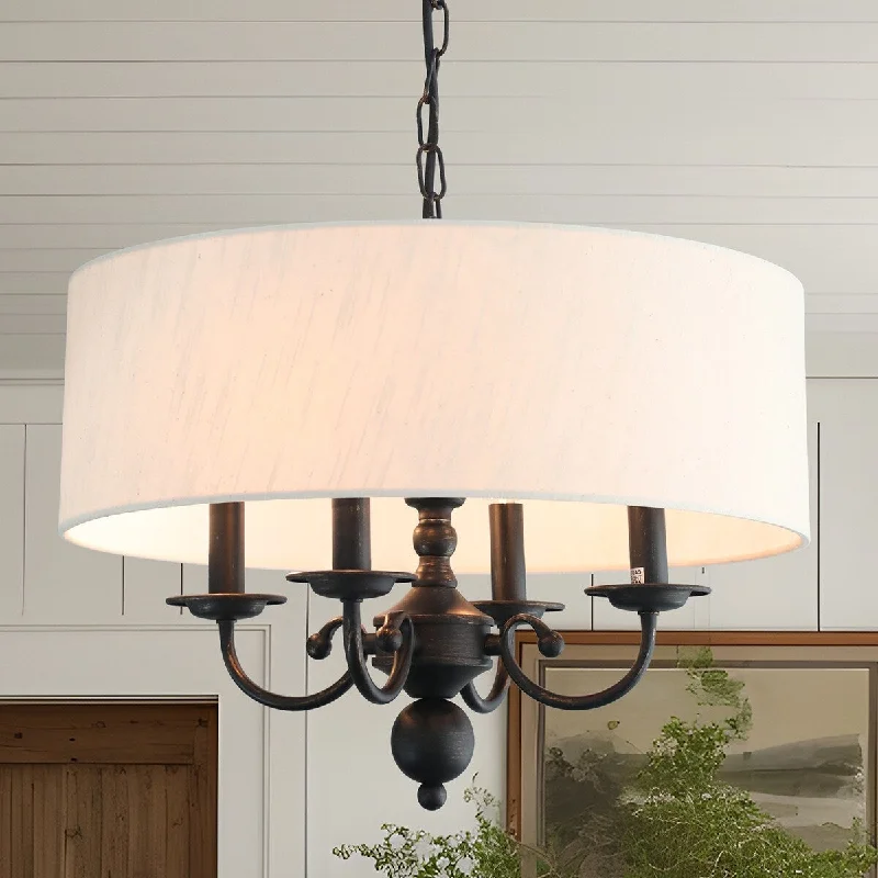 Chandeliers with Pendant Lights for a Stylish Look4-Light Linen Beige Drum Chandelier - N/A