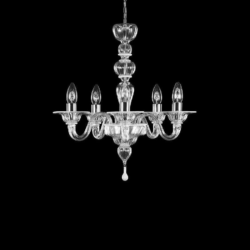 Chandeliers with Sputnik - Style Design for a Futuristic Vibe5 Light Clear Murano Glass Chandelier with White Accents Chandeliers with Sputnik - Style Design for a Futuristic Vibe5 Light Clear Murano Glass Chandelier with White Accents