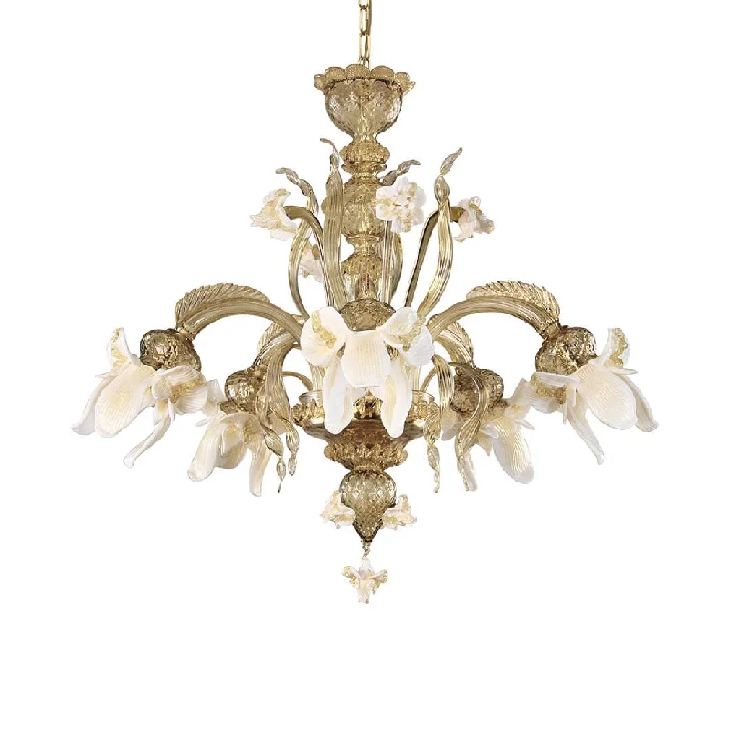 Bohemian - Style Beaded Chandeliers for Eclectic Decor5 Lights Murano Glass Chandelier with Straw and Gold Accents