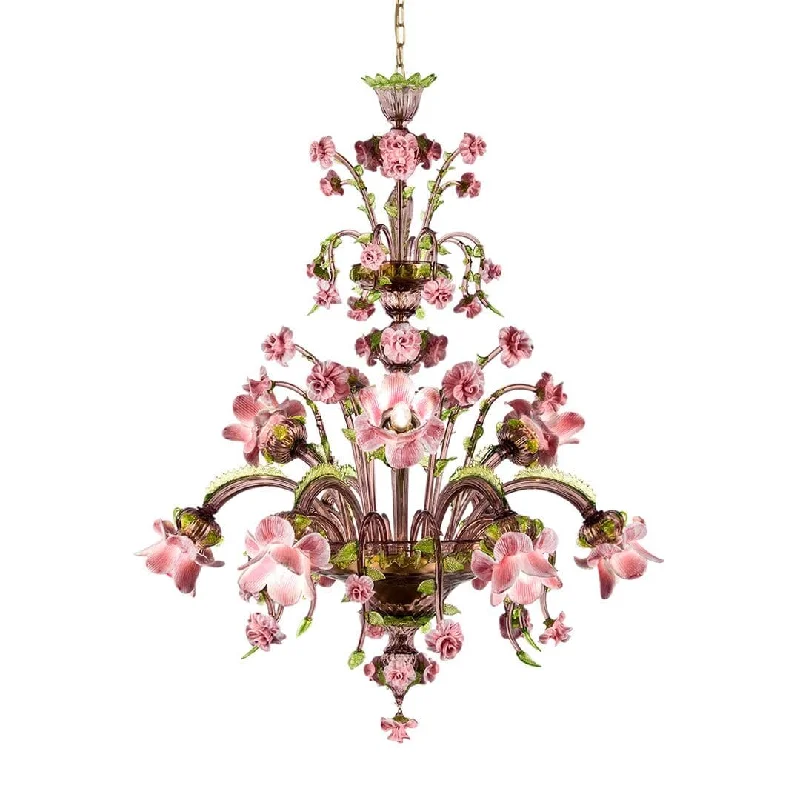 Incandescent Chandeliers for a Warm and Traditional Glow6+3 Light Handblown Glass Chandelier with Floral Details