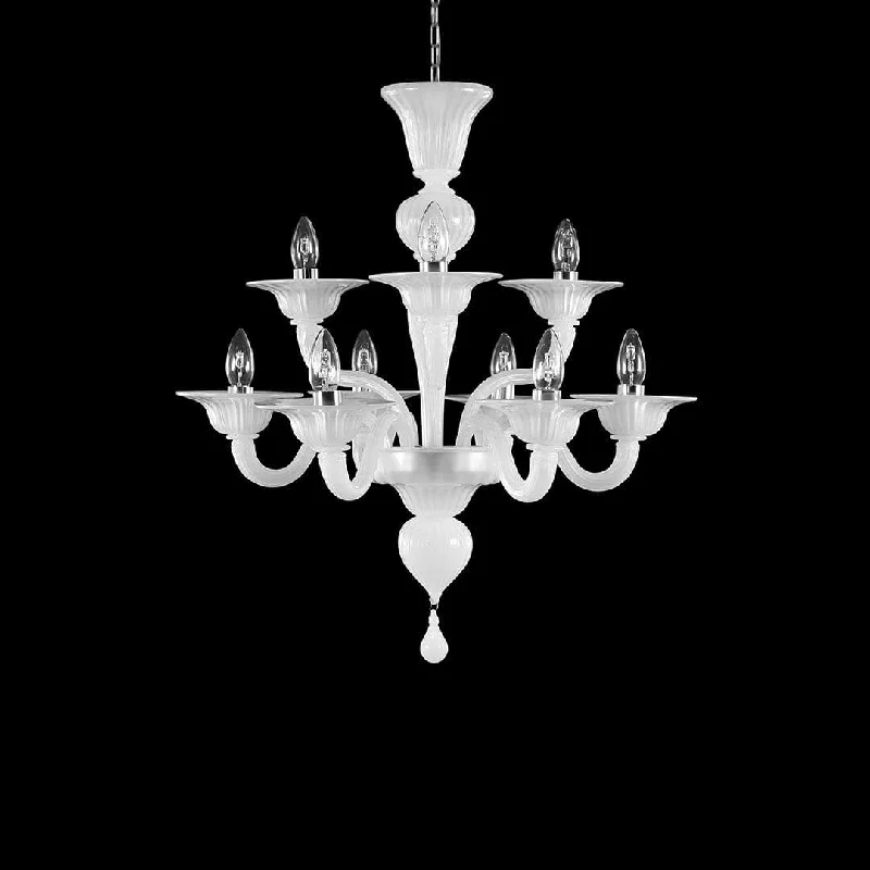 Chandeliers with Multiple Lights for Maximum IlluminationTwo Tier 6+3 Light Chandelier in Silk White Venetain Glass