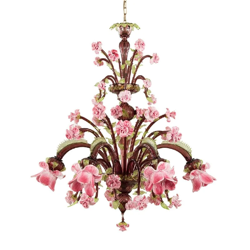 Minimalist Chandeliers for Sleek and Simple Interiors6 Light Amethyst Glass Chandelier with Floral Details