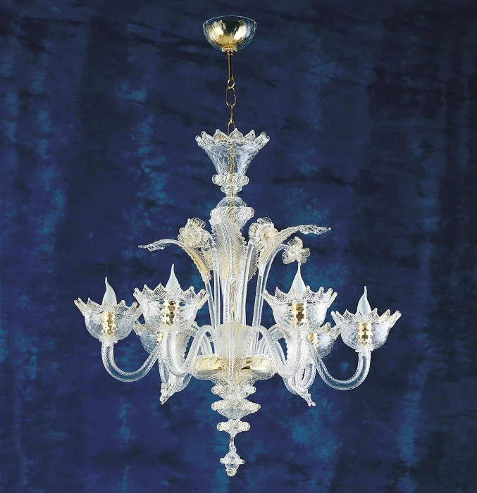 Chandeliers with Metal Frames in Silver Finish6 Light Murano Crystal And Gold Chandelier