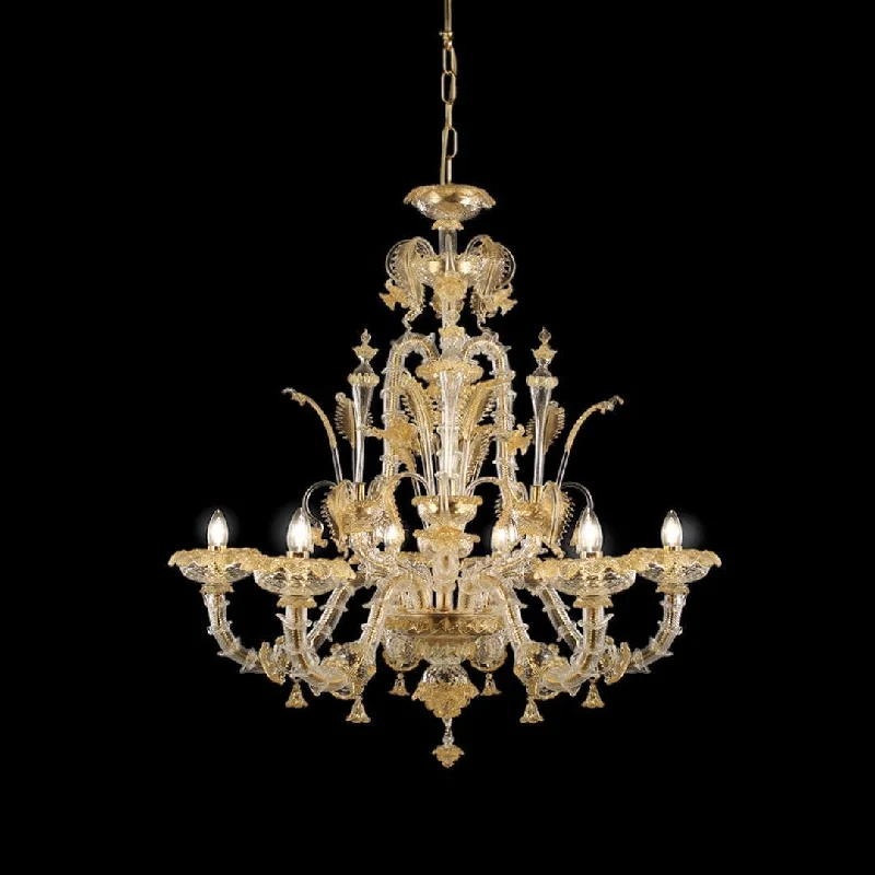 Chandeliers with Adjustable Arms for Directional Lighting6 Light Rezzonico Chandelier in Crystal and Amber Murano Glass Chandeliers with Adjustable Arms for Directional Lighting6 Light Rezzonico Chandelier in Crystal and Amber Murano Glass