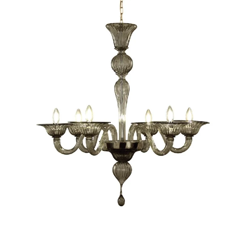 Large Chandeliers for Grand Halls and Foyers6 Light Smoke Gray Murano Glass Chandelier