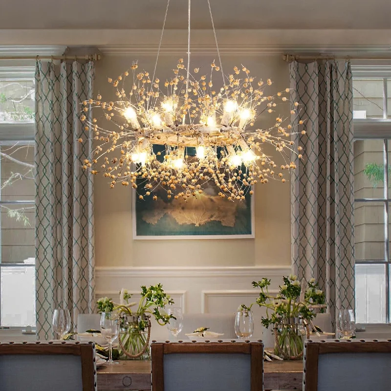 Bohemian - Style Beaded Chandeliers for Eclectic Decor9-Light Modern Firework Sphere Chandelier with Wooden Beads for Dining Room and Living Room Bohemian - Style Beaded Chandeliers for Eclectic Decor9-Light Modern Firework Sphere Chandelier with Wooden Beads for Dining Room and Living Room