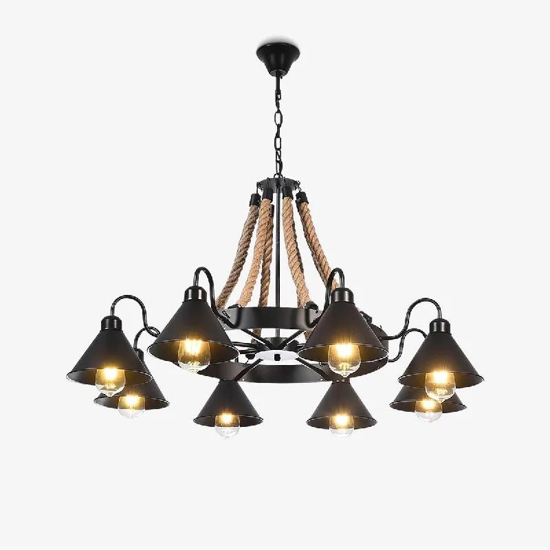 Art Deco Chandeliers for a Retro - Glam LookHemp Rope Industrial Horn Chandelier