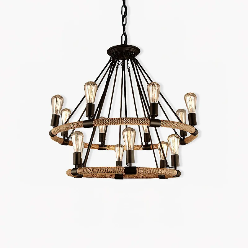 Rustic Wood Chandeliers for Country - Style HousesHemp Rope Industrial Large Circle Chandelier