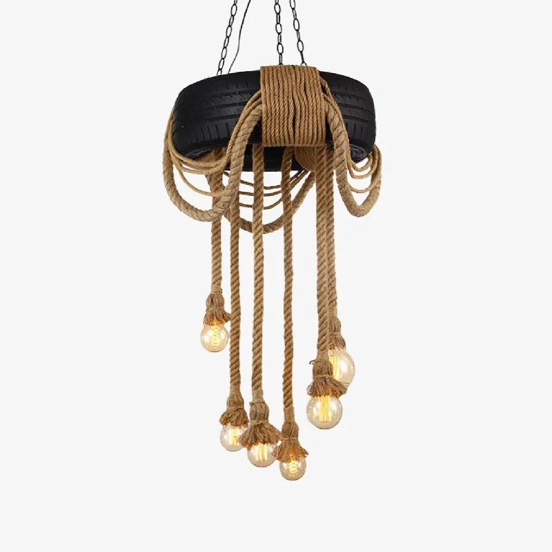 Rustic Wood Chandeliers for Country - Style HousesHemp Rope Industrial Tire Chandelier