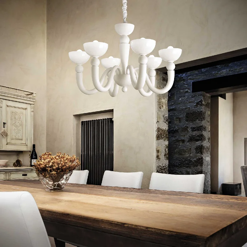 Traditional Brass Chandeliers for Classic InteriorsMinimal White 6 Light Metal Chandelier