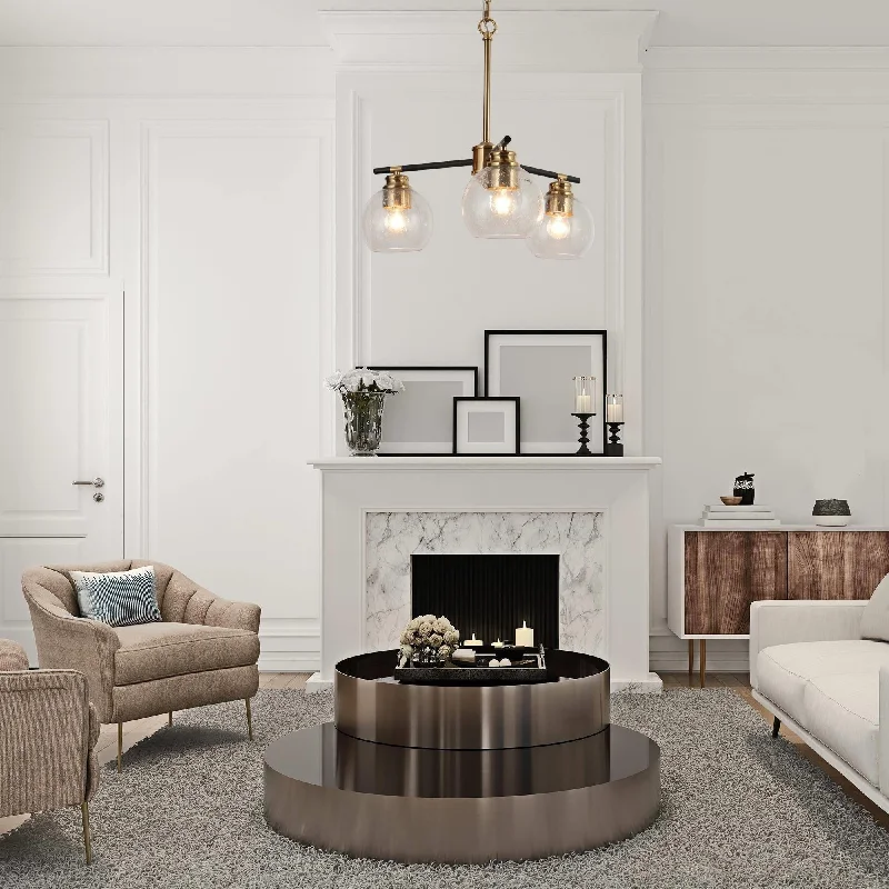 Chandeliers with Metal Frames in Bronze FinishModern 3-Light Black Gold Sputnik Chandelier Pendant Lights for Dining Room - 18" D x 17.5" H