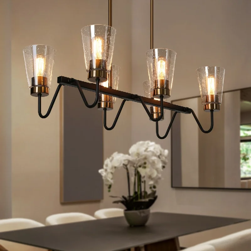 Chandeliers with Adjustable Height for Custom InstallationModern Farmhouse 5/6-Light Black Gold Chandelier Seeded Glass Pendant Lights Chandeliers with Adjustable Height for Custom InstallationModern Farmhouse 5/6-Light Black Gold Chandelier Seeded Glass Pendant Lights