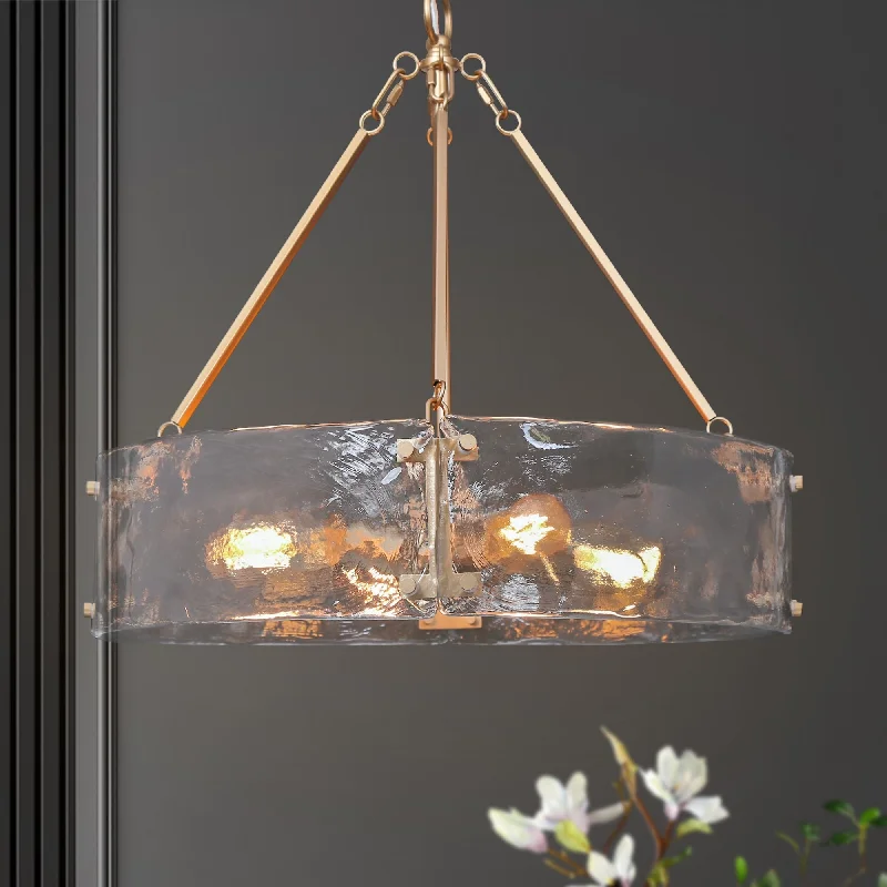 Ceiling - Mounted Chandeliers for Standard CeilingsModern Gold Glam Drum Chandelier 4-Light Glass Pendant Light for Kitchen Island and Dining Room - D 19.5" x H 19"