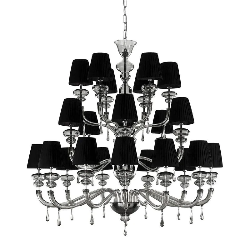 Oversized Chandeliers as a Statement Piece in Living RoomsMulti Tier Grey Glass Chandelier with Black Lampshades
