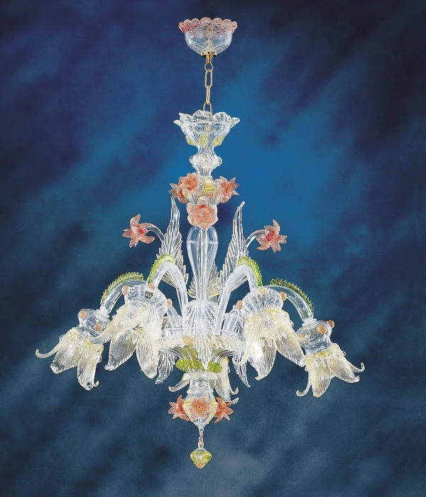 Chandeliers for Low Ceilings to Avoid OvercrowdingMurano Glass Chandelier With Green And Pink Flowers