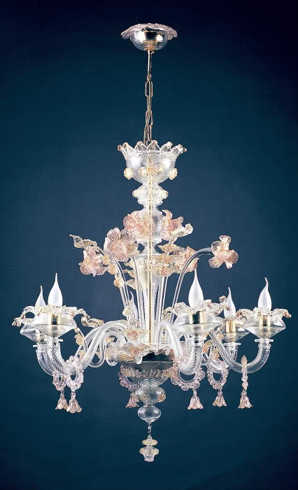 Chandeliers with Clear Crystal for a Sparkling EffectMurano Glass Chandelier With Pink And Gold Decorations