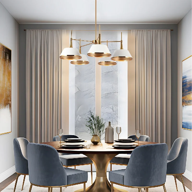 Minimalist Chandeliers for Sleek and Simple InteriorsNisa Mid-Century Modern 5-Light Gold Wheel Chandelier for Dining Room - D31.5"*H11.8" Minimalist Chandeliers for Sleek and Simple InteriorsNisa Mid-Century Modern 5-Light Gold Wheel Chandelier for Dining Room - D31.5"*H11.8"
