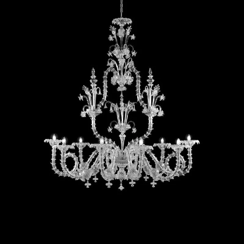Incandescent Chandeliers for a Warm and Traditional GlowBarchetta Rezzonico 10 Light Clear Chandelier in Murano Glass