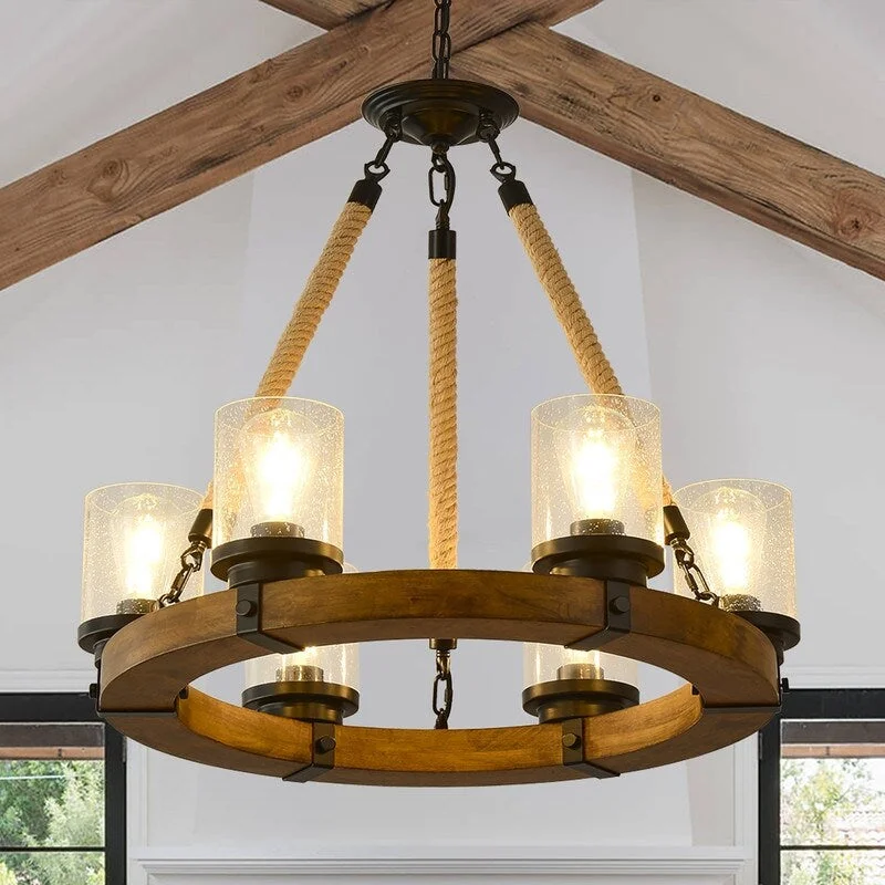 Chandeliers with Venetian Glass for a Luxurious LookRustic Wood 6 Light Farmhouse Wagon Wheel Chandelier for Dining Room - 24.8x24.8x27.95in Chandeliers with Venetian Glass for a Luxurious LookRustic Wood 6 Light Farmhouse Wagon Wheel Chandelier for Dining Room - 24.8x24.8x27.95in