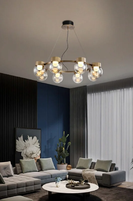 Chandeliers with Metal Frames in Black FinishGolden Champagne