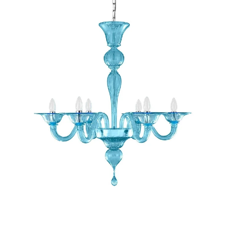 French Country Chandeliers with a Romantic Aura6 Light Sky Blue Murano Glass Chandelier