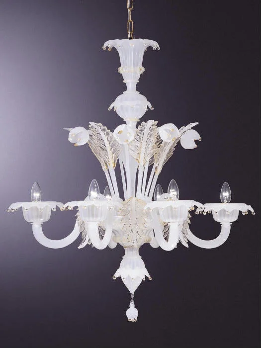 Chandeliers with Candle - Style Bulbs for a Classic AestheticWhite Murano 6 Light Chandelier With Gold Trim Chandeliers with Candle - Style Bulbs for a Classic AestheticWhite Murano 6 Light Chandelier With Gold Trim