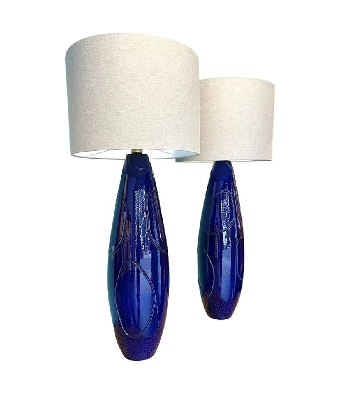Smart Floor Lamp with Voice Control and Bluetooth ConnectivityA pair of Italian 1980s large blue ceramic and brass lamps, rewired with with new fittings and linen shades Smart Floor Lamp with Voice Control and Bluetooth ConnectivityA pair of Italian 1980s large blue ceramic and brass lamps, rewired with with new fittings and linen shades