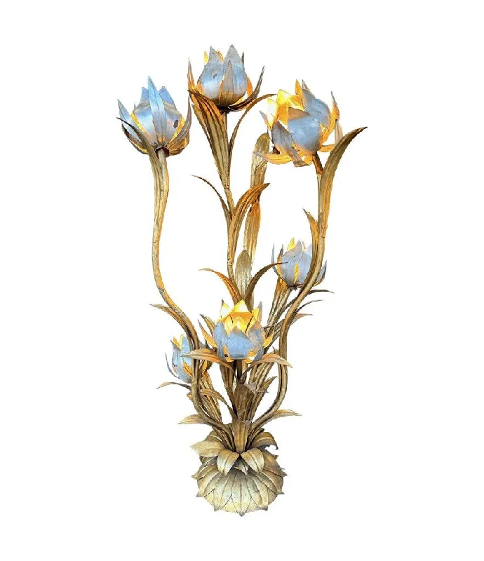 Metal Floor Lamp with a Matte Black Finish for a Sleek LookA wonderful 1960s Italian gilt metal flower lamp with seven lights in the flowers Metal Floor Lamp with a Matte Black Finish for a Sleek LookA wonderful 1960s Italian gilt metal flower lamp with seven lights in the flowers