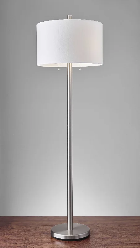 Way Switch Floor Lamp for Multiple Light Intensity LevelsClassic Steel with Double Bulb and White Shade Floor Lamp By Homeroots Way Switch Floor Lamp for Multiple Light Intensity LevelsClassic Steel with Double Bulb and White Shade Floor Lamp By Homeroots