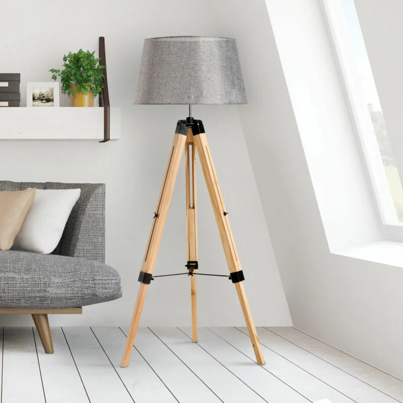 Glass Floor Lamp with Frosted Shades for Soft Diffused LightClassic Wooden Tripod Adjustable Floor Lamp