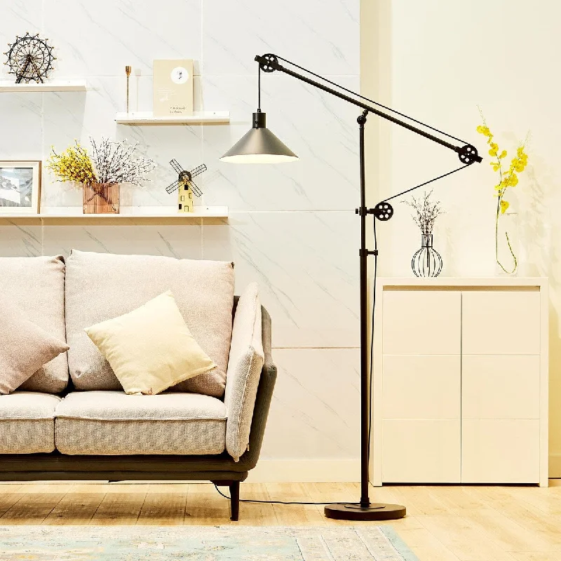 Glass Floor Lamp with Frosted Shades for Soft Diffused LightCO-Z 70" Industrial Task Reading Floor Lamp with Pulley System Glass Floor Lamp with Frosted Shades for Soft Diffused LightCO-Z 70" Industrial Task Reading Floor Lamp with Pulley System