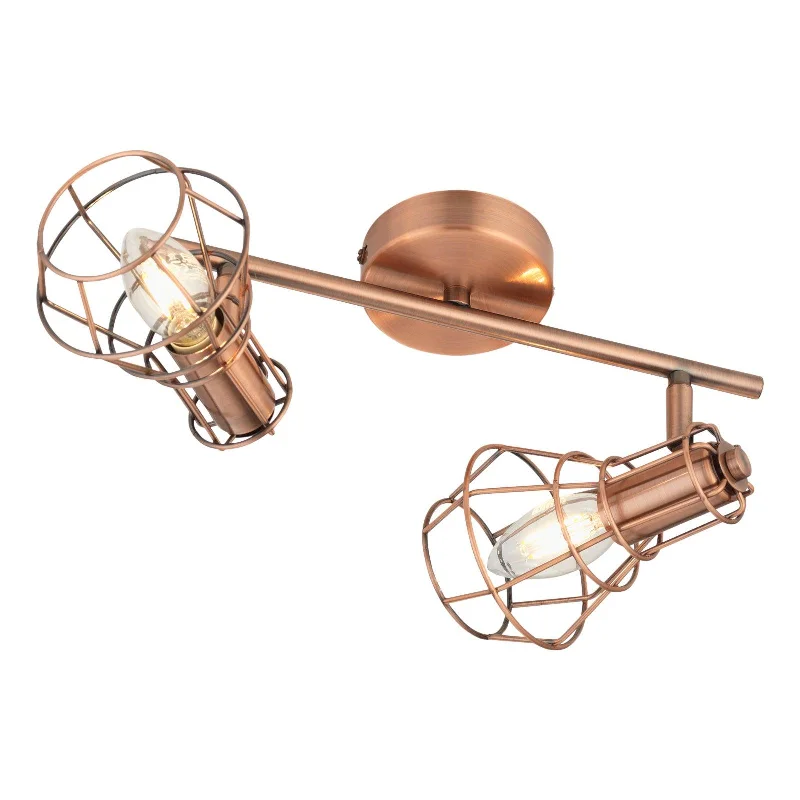 Bohemian Inspired Floor Lamp for Eclectic Home DecorKersen Copper Caged Shade Twin Bar Spot Light - Adjustable Head Bohemian Inspired Floor Lamp for Eclectic Home DecorKersen Copper Caged Shade Twin Bar Spot Light - Adjustable Head