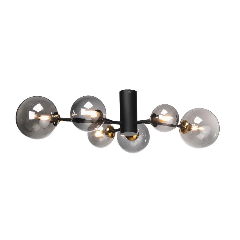 Bohemian Inspired Floor Lamp for Eclectic Home DecorTere 6 Light Gold, Black & Smoked Glass Semi Flush