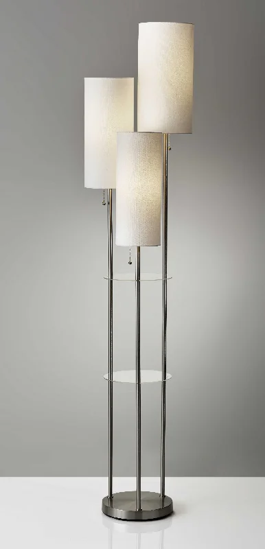 Way Switch Floor Lamp for Multiple Light Intensity LevelsThree Light Floor Lamp in Brushed Steel with Two Clear Storage Shelves By Homeroots Way Switch Floor Lamp for Multiple Light Intensity LevelsThree Light Floor Lamp in Brushed Steel with Two Clear Storage Shelves By Homeroots