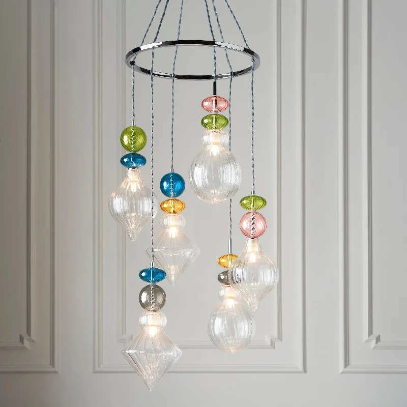 Bohemian Ceiling Lights with Beads, Tassels, and Colorful GlassEndon April Multi Coloured 6lt Pendant Cascade Bohemian Ceiling Lights with Beads, Tassels, and Colorful GlassEndon April Multi Coloured 6lt Pendant Cascade