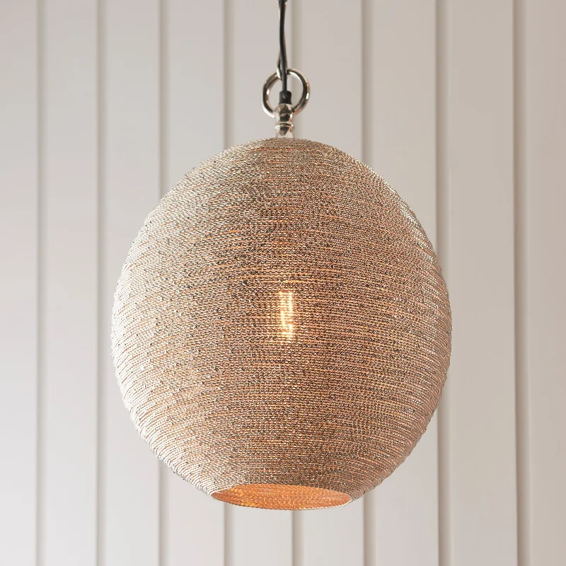 Scandinavian Style Ceiling Lights with Light Wood AccentsEndon Asha Polished Nickel Wire Pendant