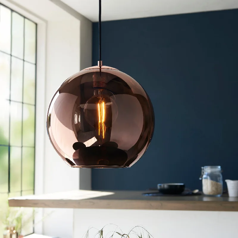 Japanese - Inspired Ceiling Lights with Shoji - Screen - like DiffusersEndon Boli Single Pendant Copper Mirrored Glass