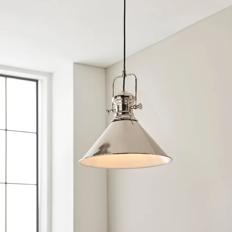 Gothic Ceiling Lights with Dark Metalwork and Pointed ArchesEndon Brampton Nickel Pendant